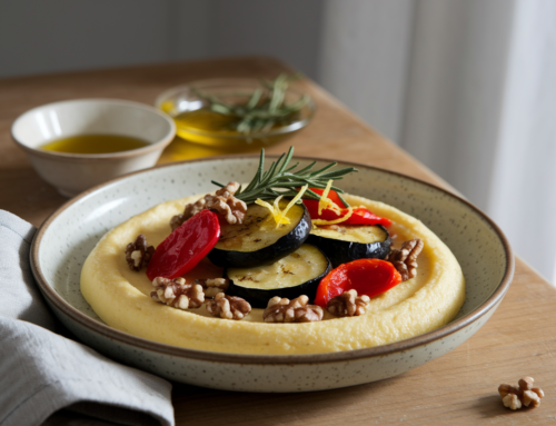 Ayurvedic Kitchen: Soft Polenta with Roasted Spring Vegetables and Walnuts (Vata-Balancing)